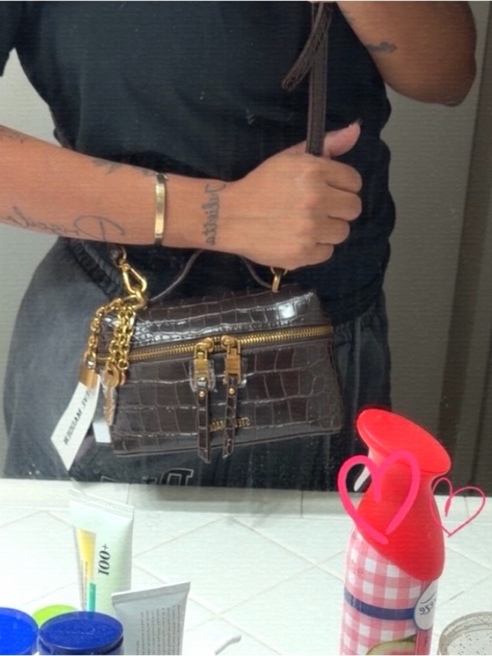 Steve Madden Dark Brown Croc-Embossed Mini Crossbody with Gold Hardware - Picture 8 of 8